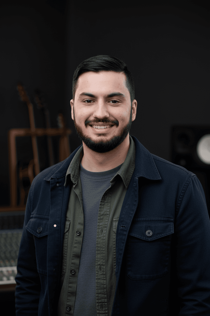 Placeholder hero image of a private guitar lesson setup in a modern studio